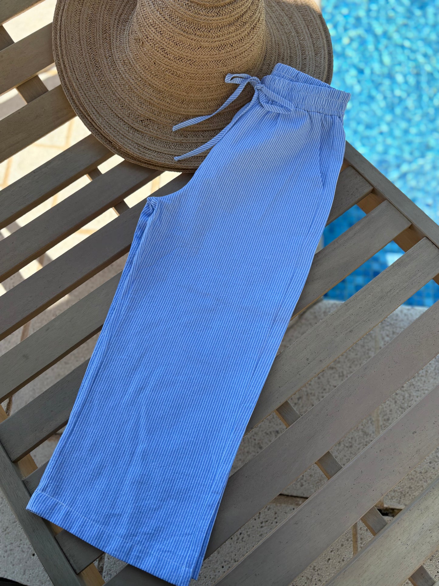 Pantalon Fille bleu à rayures